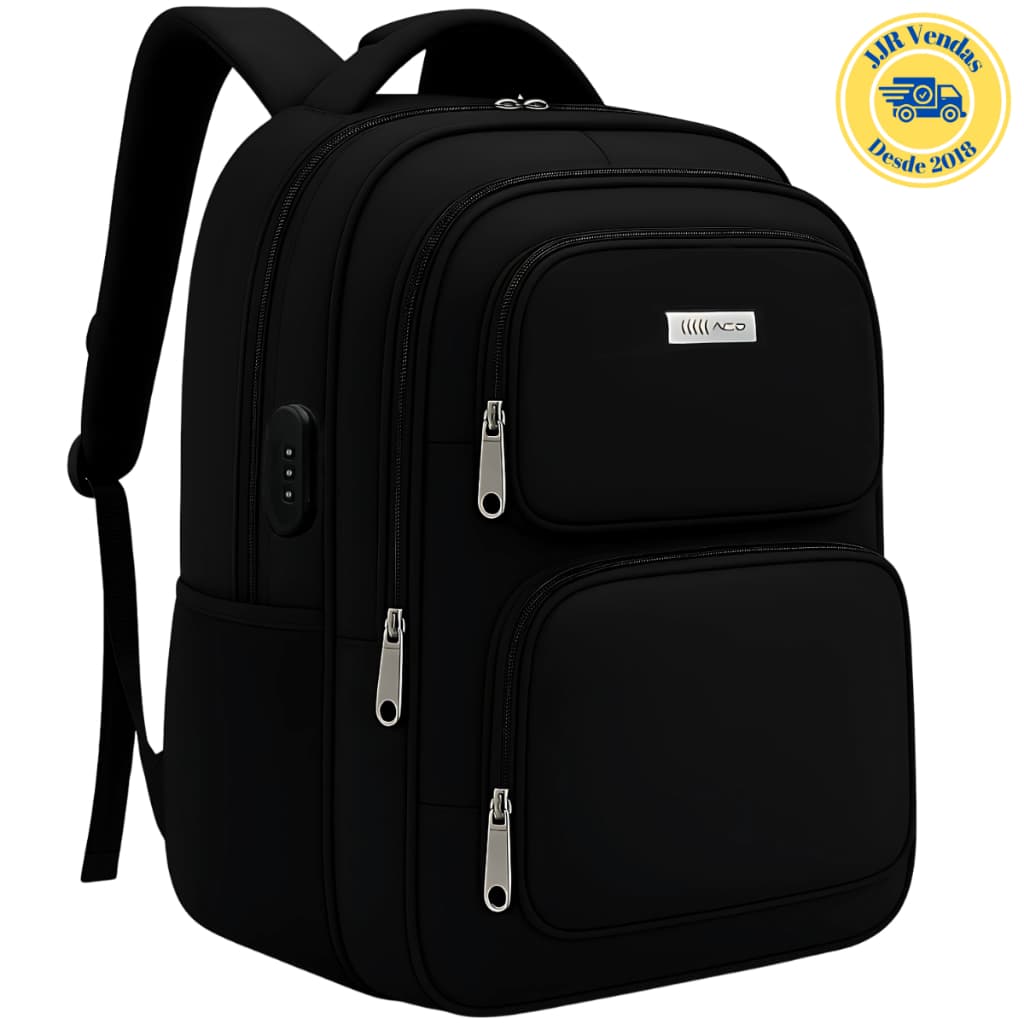 Mochila Bolsa Feminina Masculina Notebook C/ Senha e Entradas p/ USB e Fone de Ouvido Acolchoadas