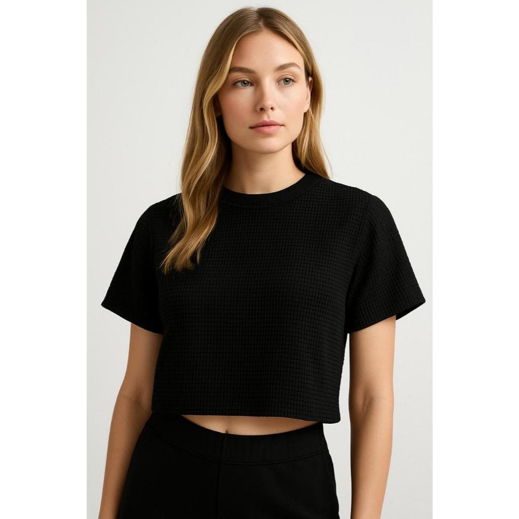 Cropped Feminino Texturizado Tecido Ana Ruga Premium Slim Fit Moderna e Confortável