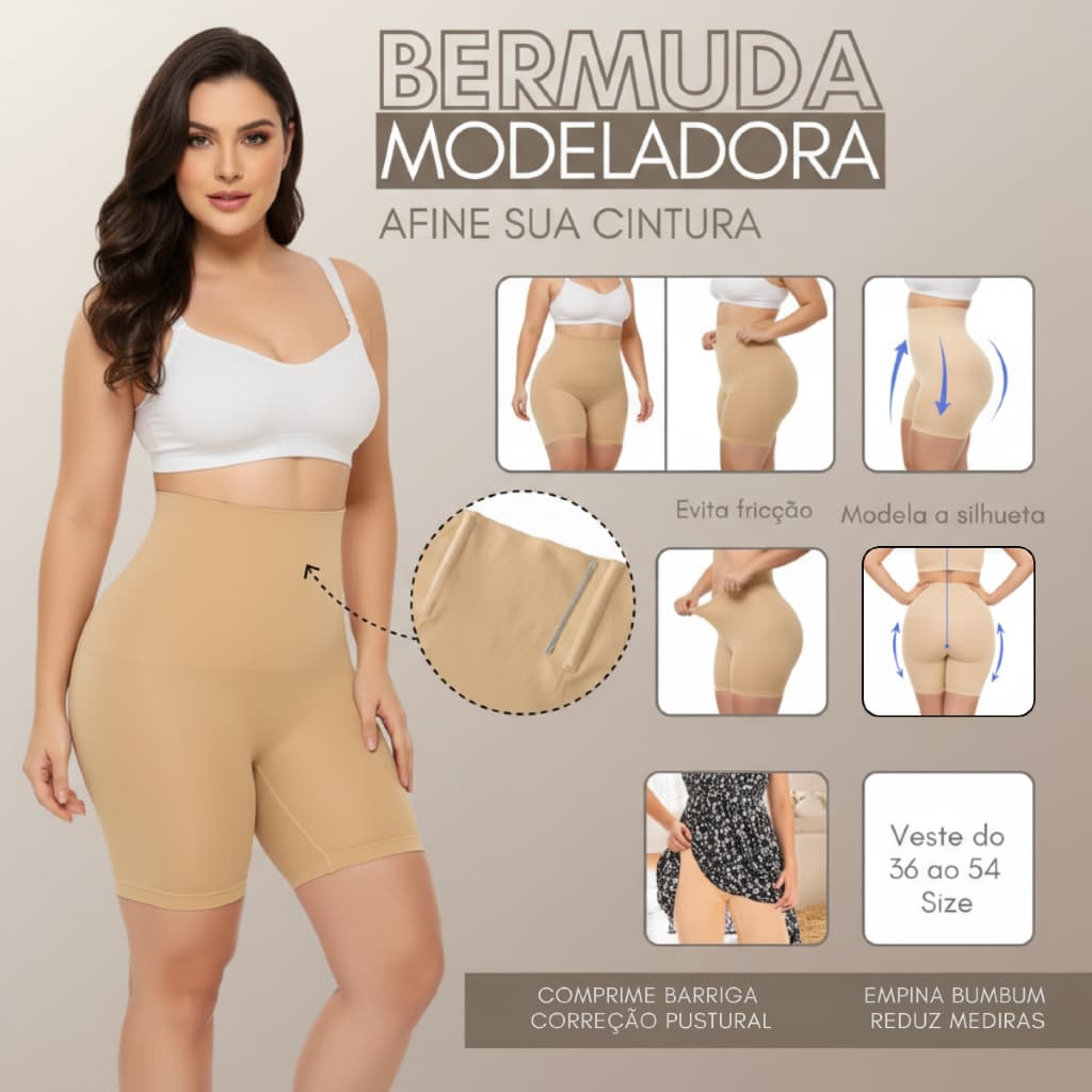 Cinta Compressora Shorts Bermuda Modeladora Redutora De Medidas Alta Compressão Plus Size Unissex