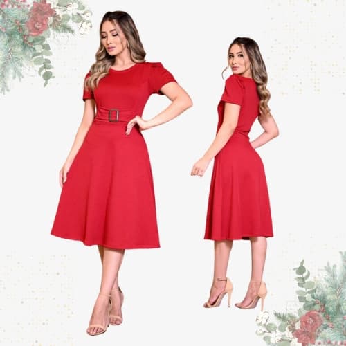 Vestido Midi Godê Com Faixa Fixa Moda Cristã Evangélica Super Elegante