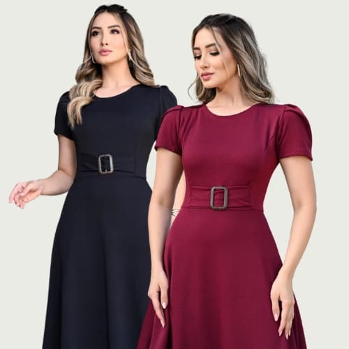 Kit 2 Vestidos  Natalinos – Moda Evangélica Midi Godê Plus Size