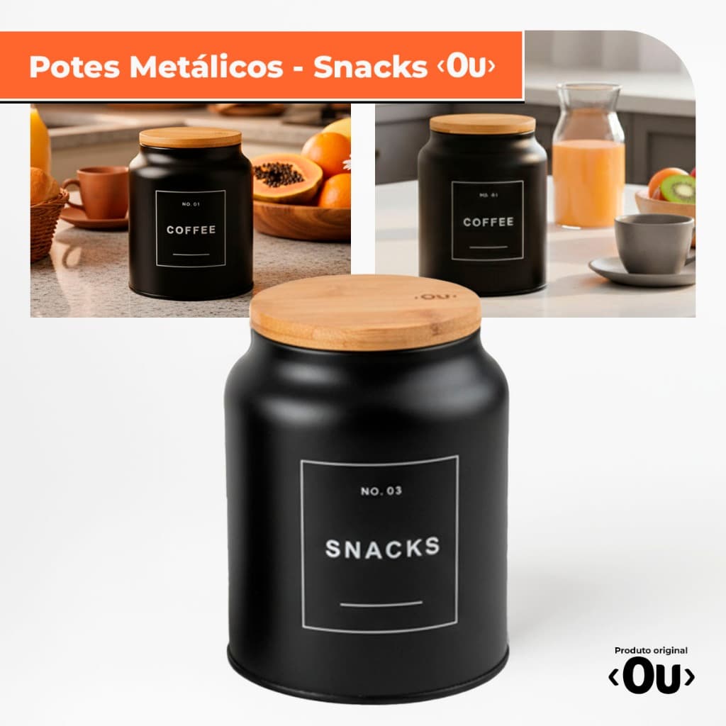 Pote Lata Biscoitos Snacks 1,1L com Tampa de Bambu Com vedação Hermética Linha Sense Lançamento Ou