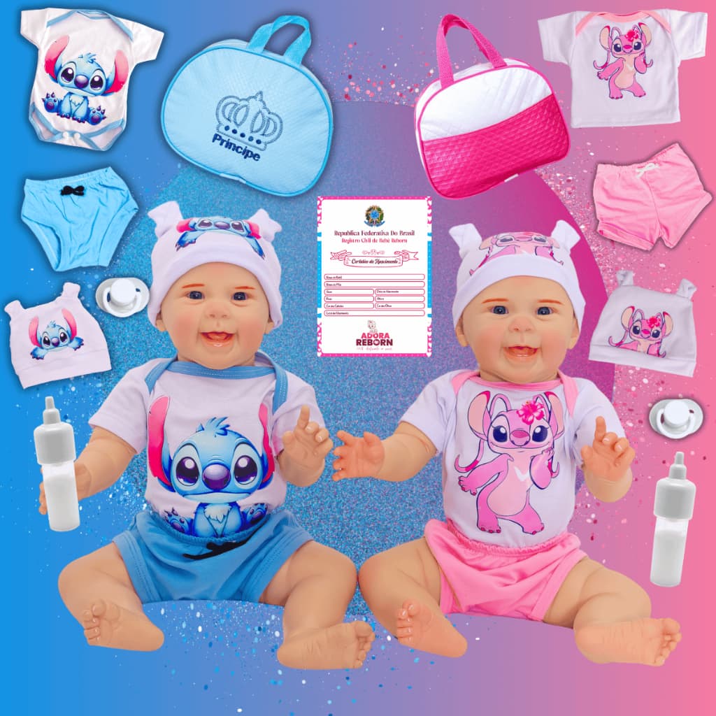 Gêmeos Bebê Reborn Boneca Realista Mayze Menina e Menino Silicone com Bolsa Maternidade.
