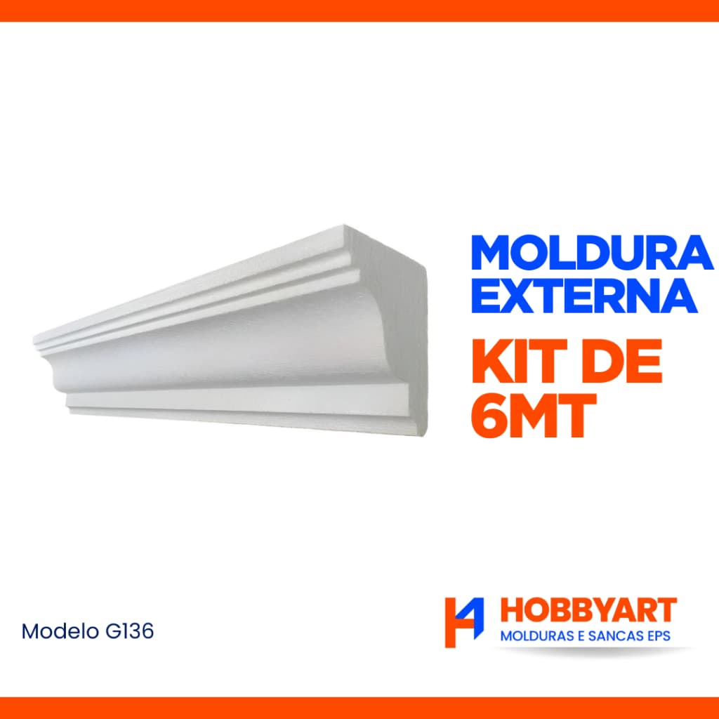 Moldura Externa de Isopor Fachada com Pingadeira Modelo G136 19x15 Kit com 6 metros