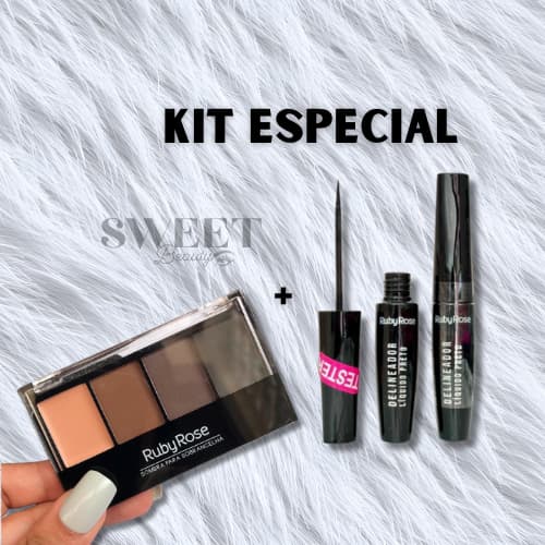 Kit Sombra de Sobrancelhas E Delineador Liquido Preto Ruby Rose