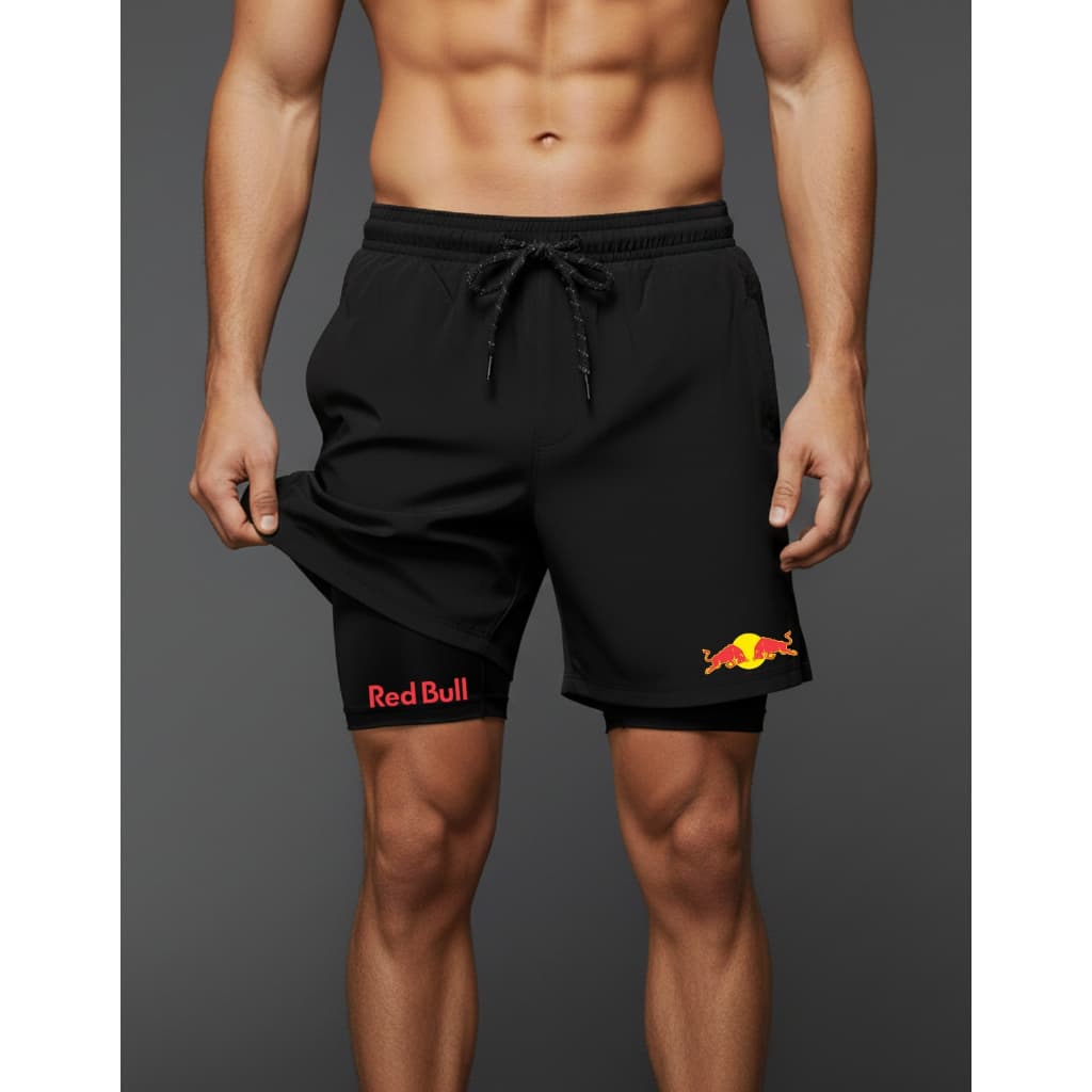 Bermuda de Compressão Dry-Fit GDA 2 em 1 - (REDBULL 02) - Com Elastano e Bolso Interno