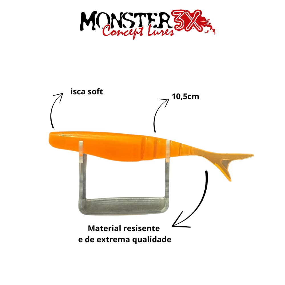 Isca artificial shad –Isca M-action Monster 3x – 10,5cm – Isca Soft - Shad – Tucunaré