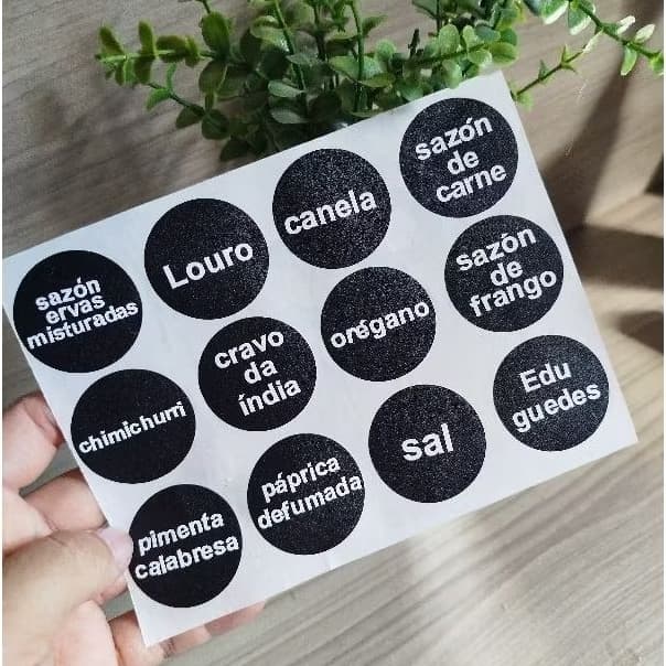 Adesivos para Potes de Temperos Redondos 3,8cm | 12 Unidades | Etiquetas Organizadoras Personalizadas Cozinha
