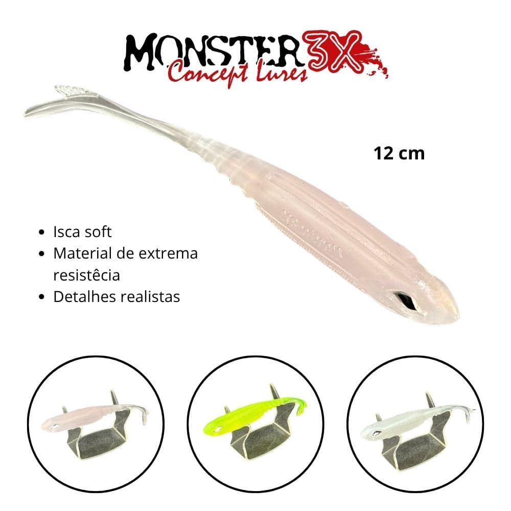 Isca artificial shad –Isca R-Shad Monster 3x – 12cm – Isca Soft - Shad – Tucunaré