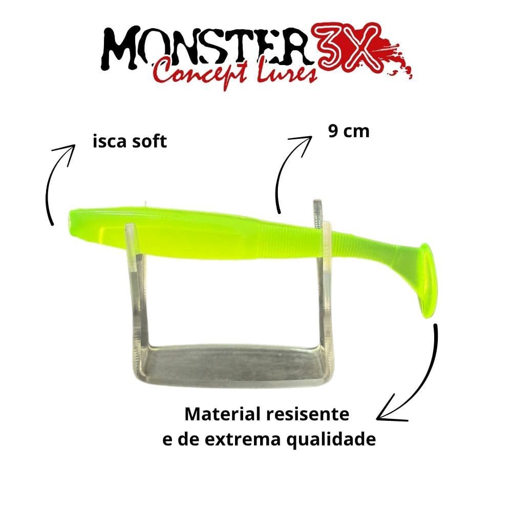 Isca artificial shad –Isca Slow Shad Monster 3x – 9cm – Isca Soft - Shad – Tucunaré