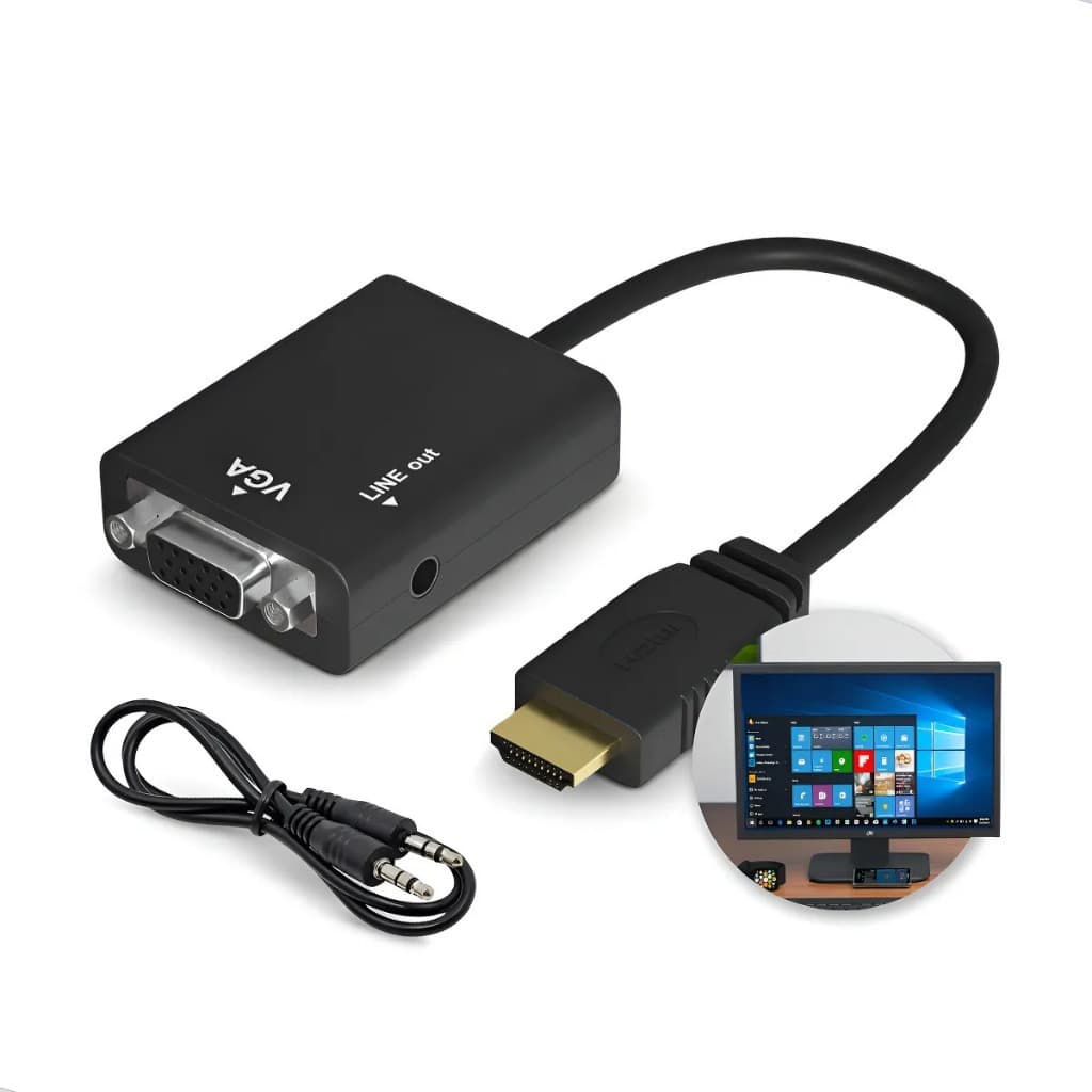 Cabo Adaptador Conversor Hdmi Para Vga Com Saída P2 Áudio Premium