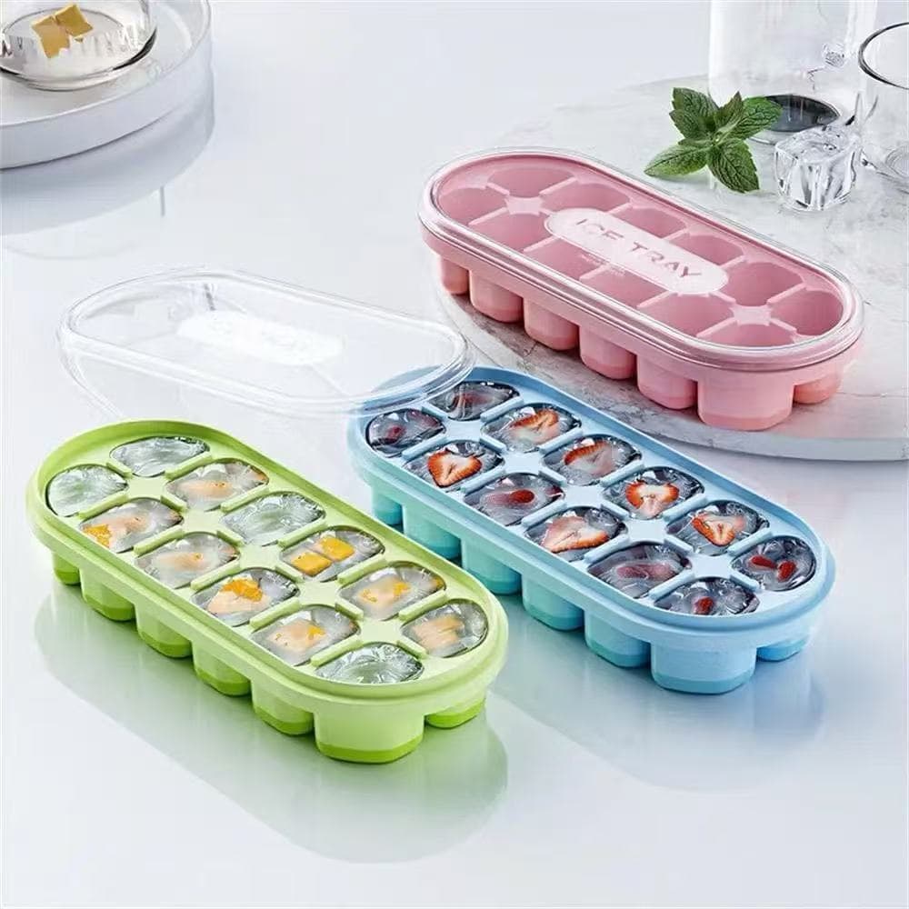 Forma De Gelo Silicone Com Tampa de 12 e 14 Divisorias Formato Quadrada