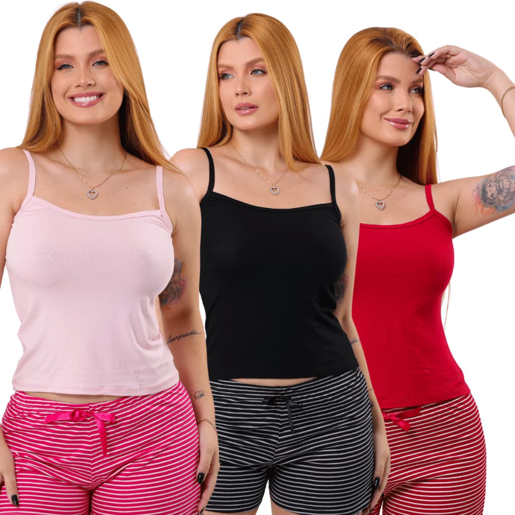 Pijama Short Doll Listrado Feminino  – Básico Confortável