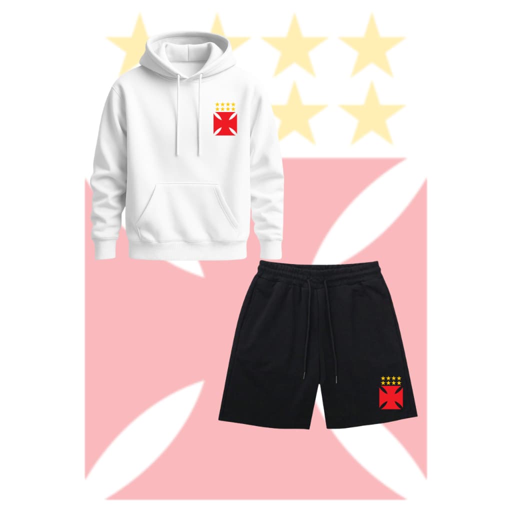 Conjunto Blusa Moletom e Calça ou Blusa e Short Unissex Feminino Masculino Vasco RJ