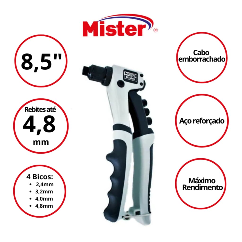 Alicate Rebitador Profissional 3,2 Até 4,8mm Mister