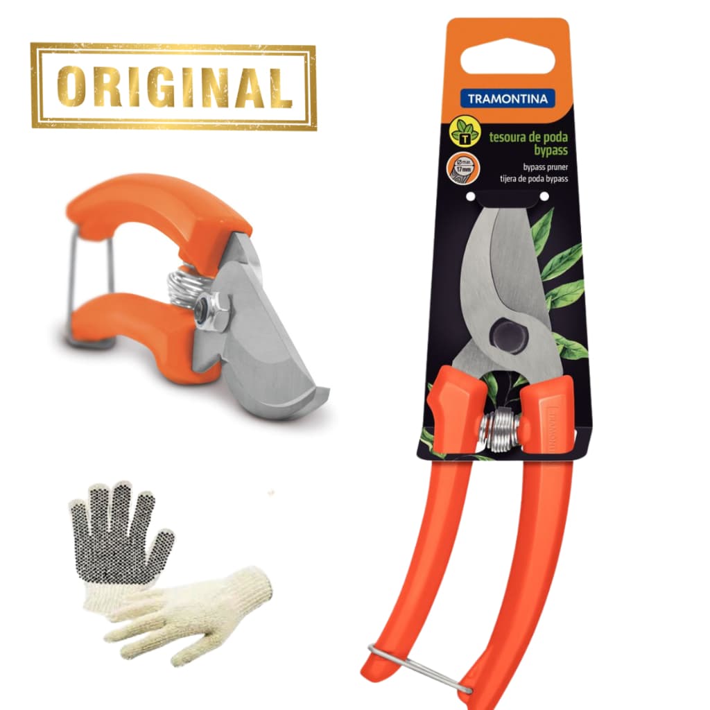 Tesoura Jardinagem Tramontina Poda Profissional + LUVA PIGMENTADA Plantas Flores Horta Pomar