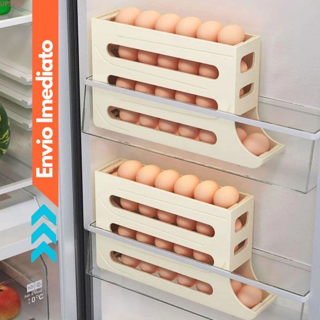 Porta Ovos Suporte 4 Andares Rolante Para 30 Ovos Organizador de Geladeira cores Branco e Cinza