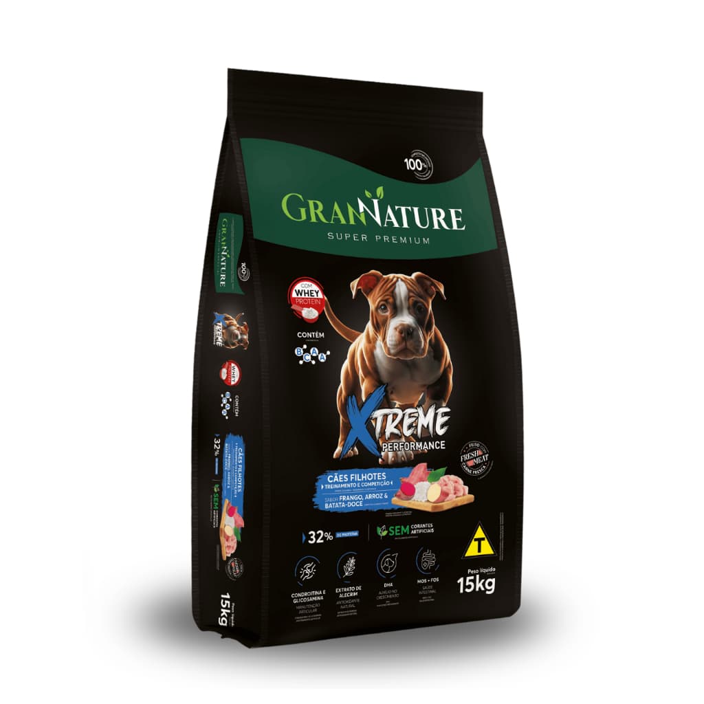 RAÇÃO CÃES GRAN NATURE XTREME FILHOTES 15KG SUPER PREMIUM PIT BULL Whey Protein