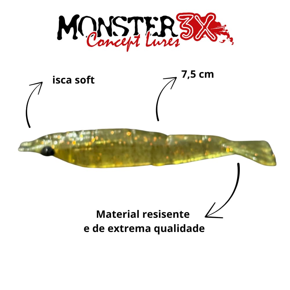 Isca artificial – Camarão Ultra Soft Offset Monster 3x – 7,5cm – Camarão artificial – Nó de Irmão