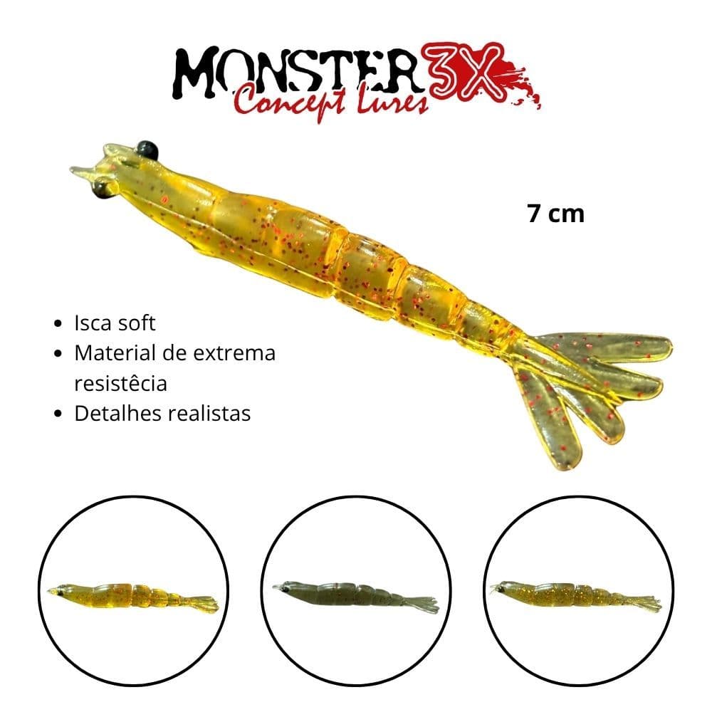 Isca artificial camarão – Camarão X-move Monster 3x – 7cm – Camarão artificial – Nó de Irmão