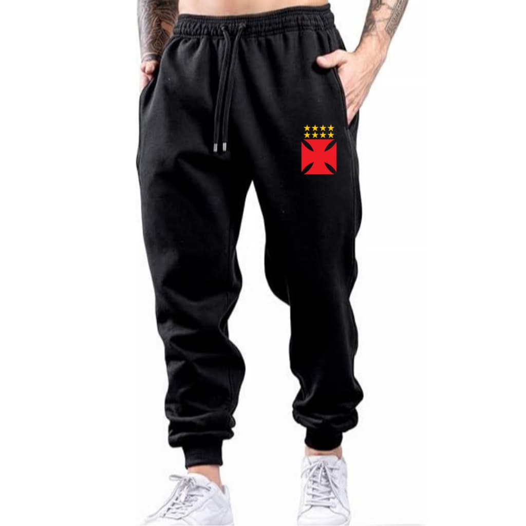 Calça Jogger Moletom Unissex ou Short Moletinho Masculino Preto Vasco
