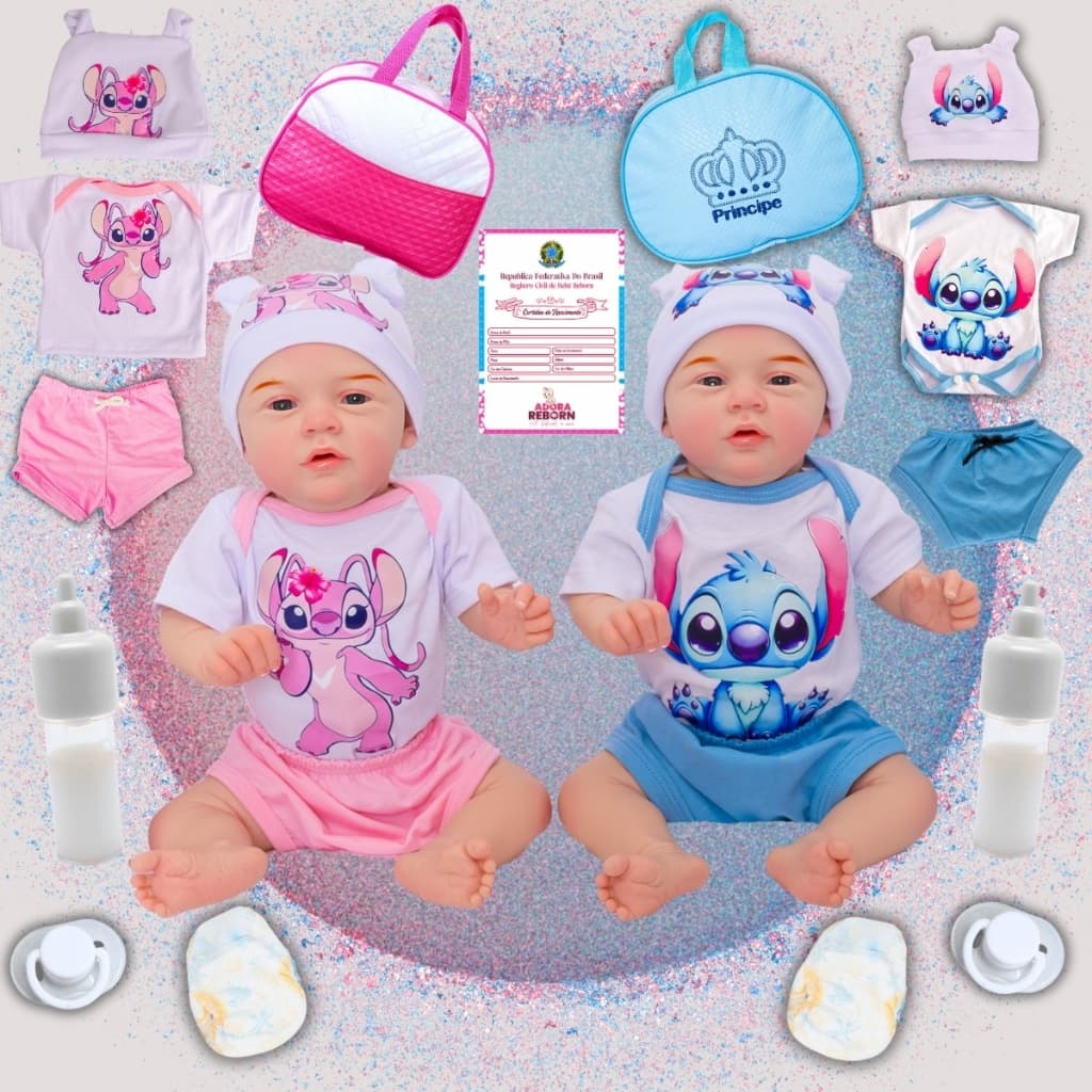 Gêmeos Bebê Reborn Boneca Realista Mary Menina e Menino Silicone Bolsa Maternidade