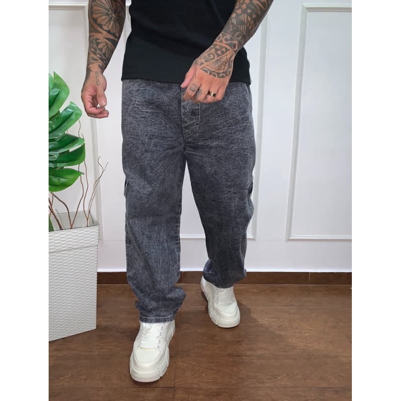 Calça Cargo Masculina Larga com Bolsos Estilo Urbano Streetwear Casual Confortável