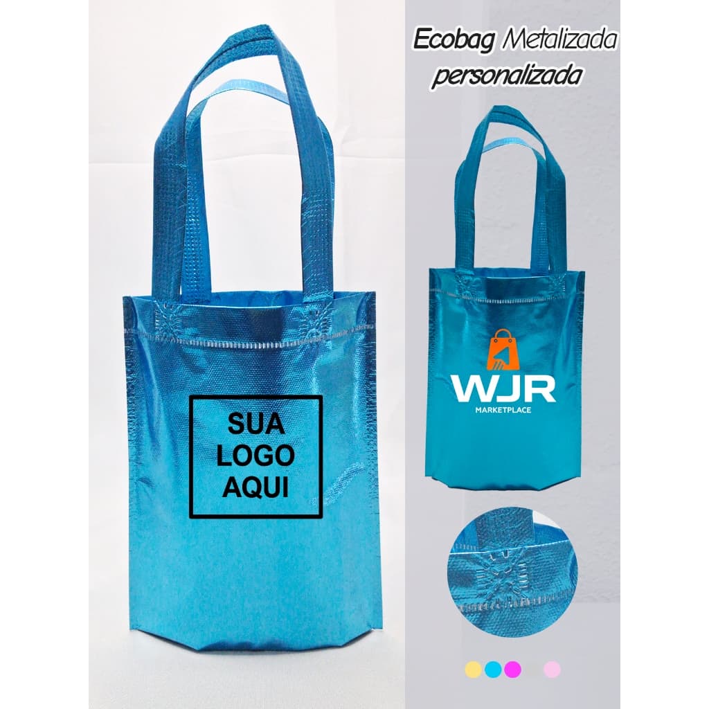 Sacola Ecobag TNT Personalizada Metalizada 20x25 Brilhosa para Loja Evento Empresa Comemoração