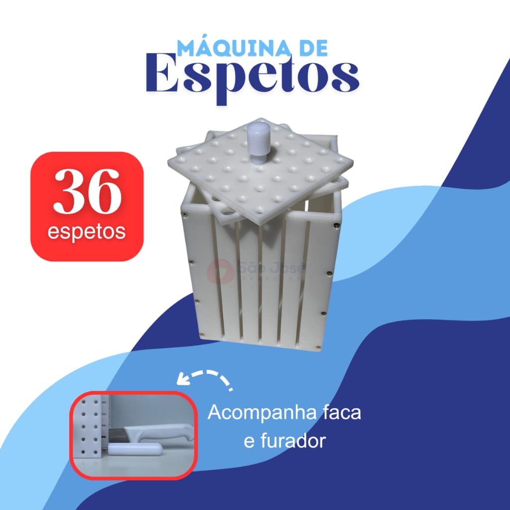 Máquina Profissional P/36 Espetinho 120 Gr + Faca E Furador