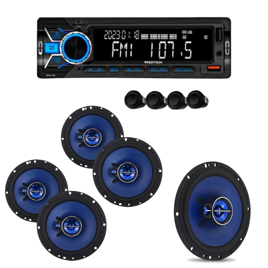 Rádio BT USB Controle Remoto C/Sensor Estacionamento Preto+4 Alto Falante Triak6 Triaxial 6 Polegada