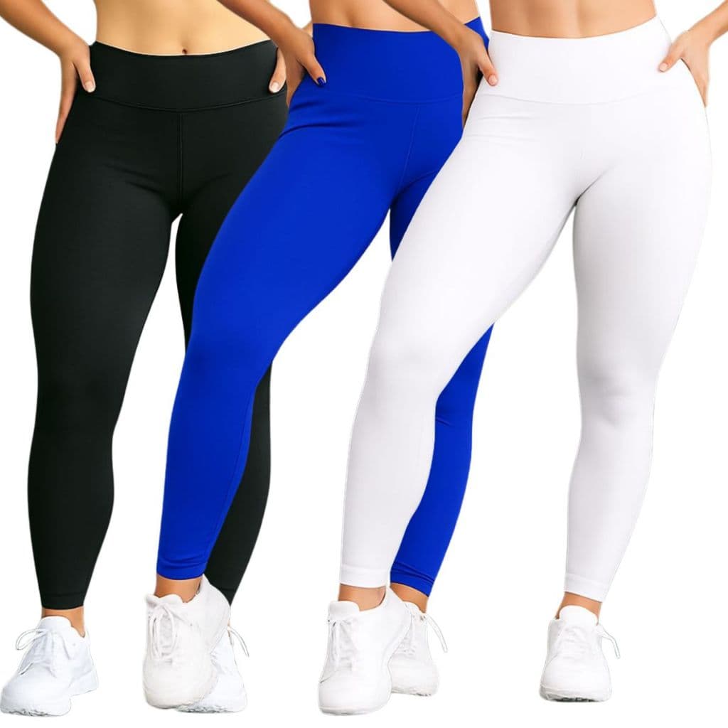 Kit 3 Calça Legging Fitness Suplex Basic Feminina Cintura Alta Moda Cross Conforto Treino Academia