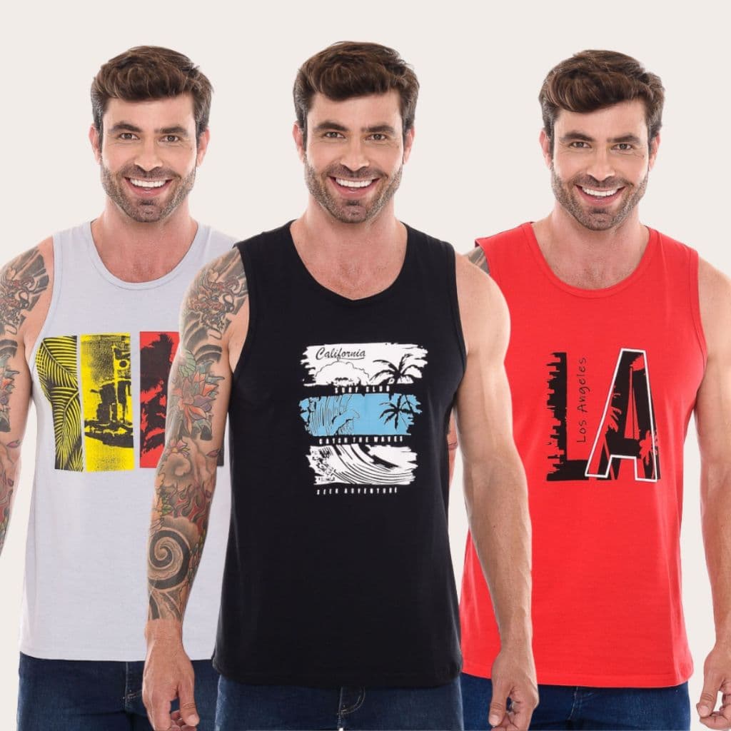 Kit 3 Regata Estampada Algodão Premium Verão Férias Masculina