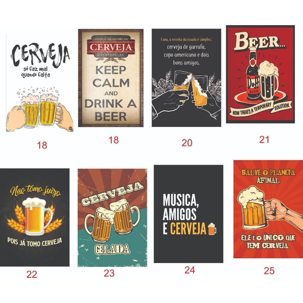 Kit 10 Placas Decorativas de mdf 20x30 cm Bebida Cerveja Whisky vodka Envio Imediato