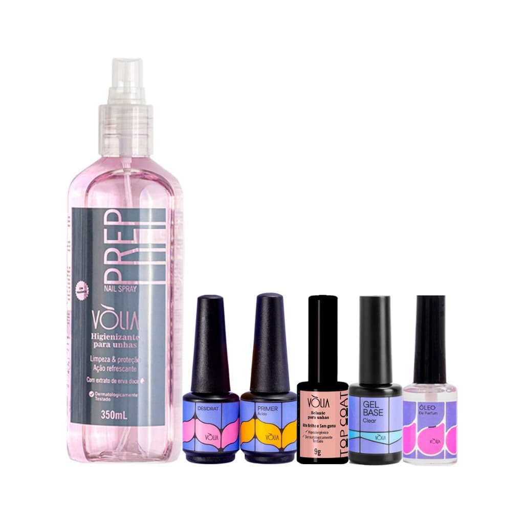 Kit Blindagem Vòlia - Prep Primer Desidratador Gel Base Clear Top Coat Óleo De Cutícula