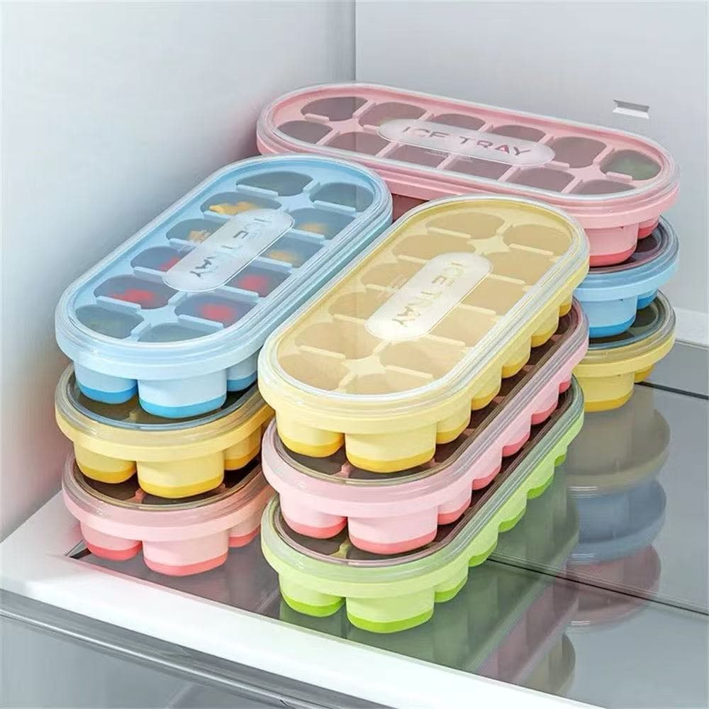Forma De Gelo Silicone Com Tampa de 12 e 14 Divisorias DIY Cubo Molde Formato Quadrada