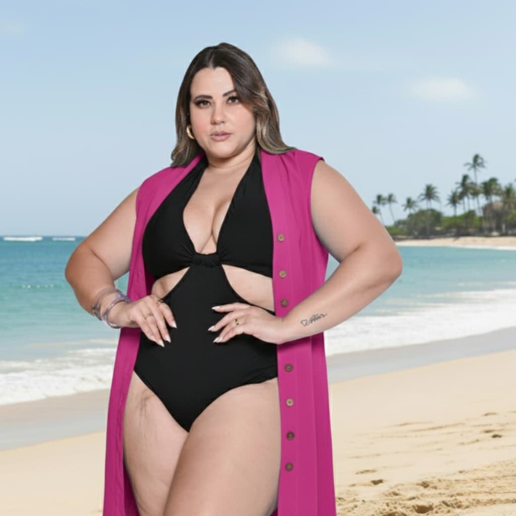 Saída de praia plus size com cinto para ajuste sem mangas proteção uv