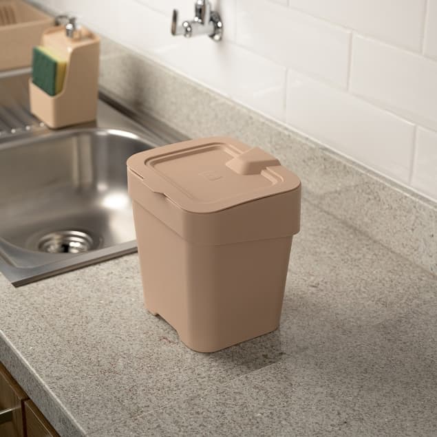 Lixeira Bege 2,5L Quadrada Para Pia de Cozinha, Lavabo