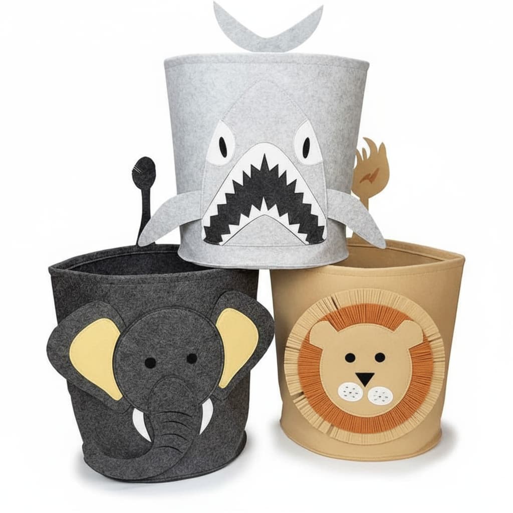 Cesto Multiuso Dobrável Infantil, Design de Animais, 33x35cm, Organizador de Brinquedos e Roupas, para Quarto, Sala, Coz