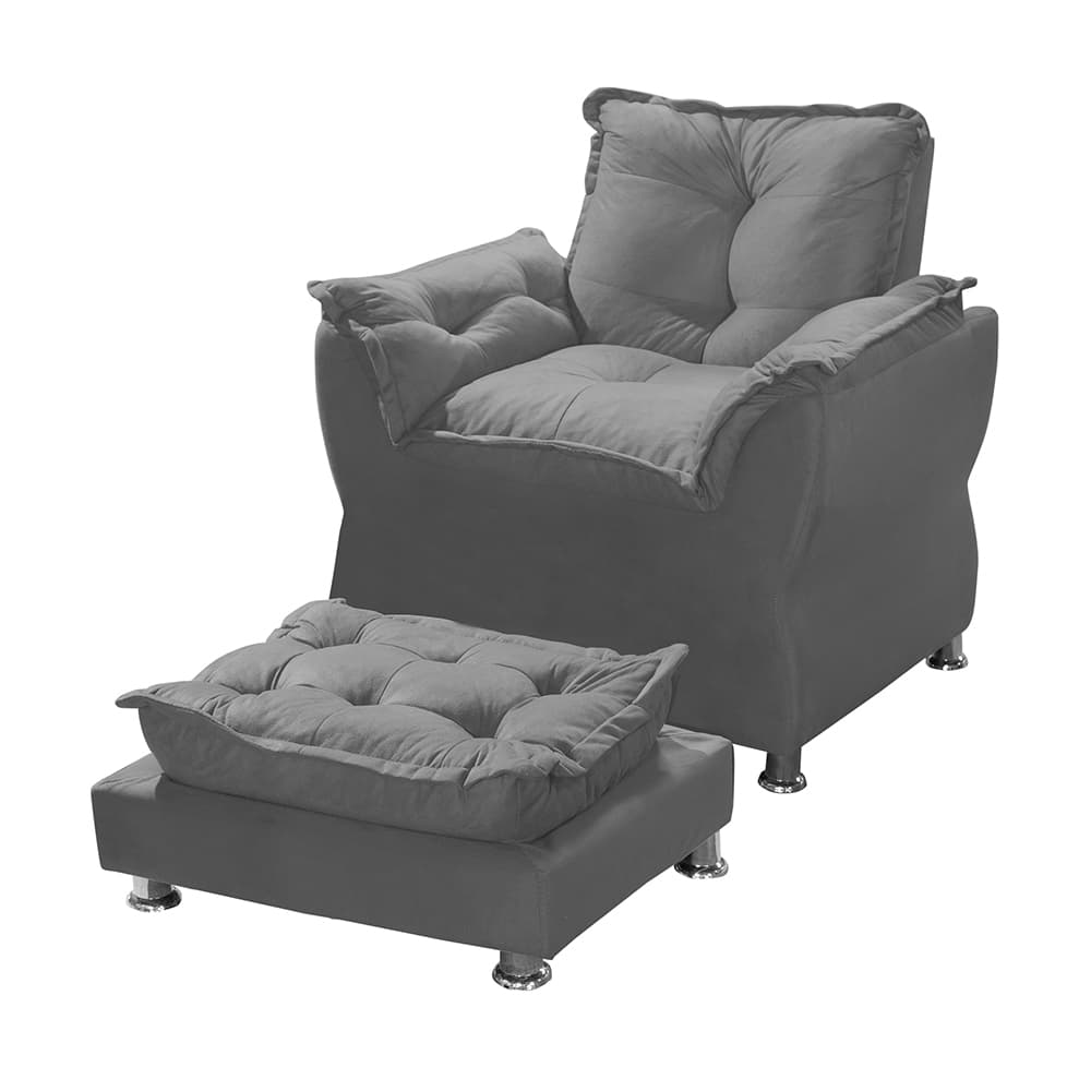 POLTRONA  OPALA PARA AMAMENTAÇÃO  E SALA DE ESTAR DECORAÇÃO DE AMBIENTE ESCRITORIO+PUFF DESCANÇO CINZA