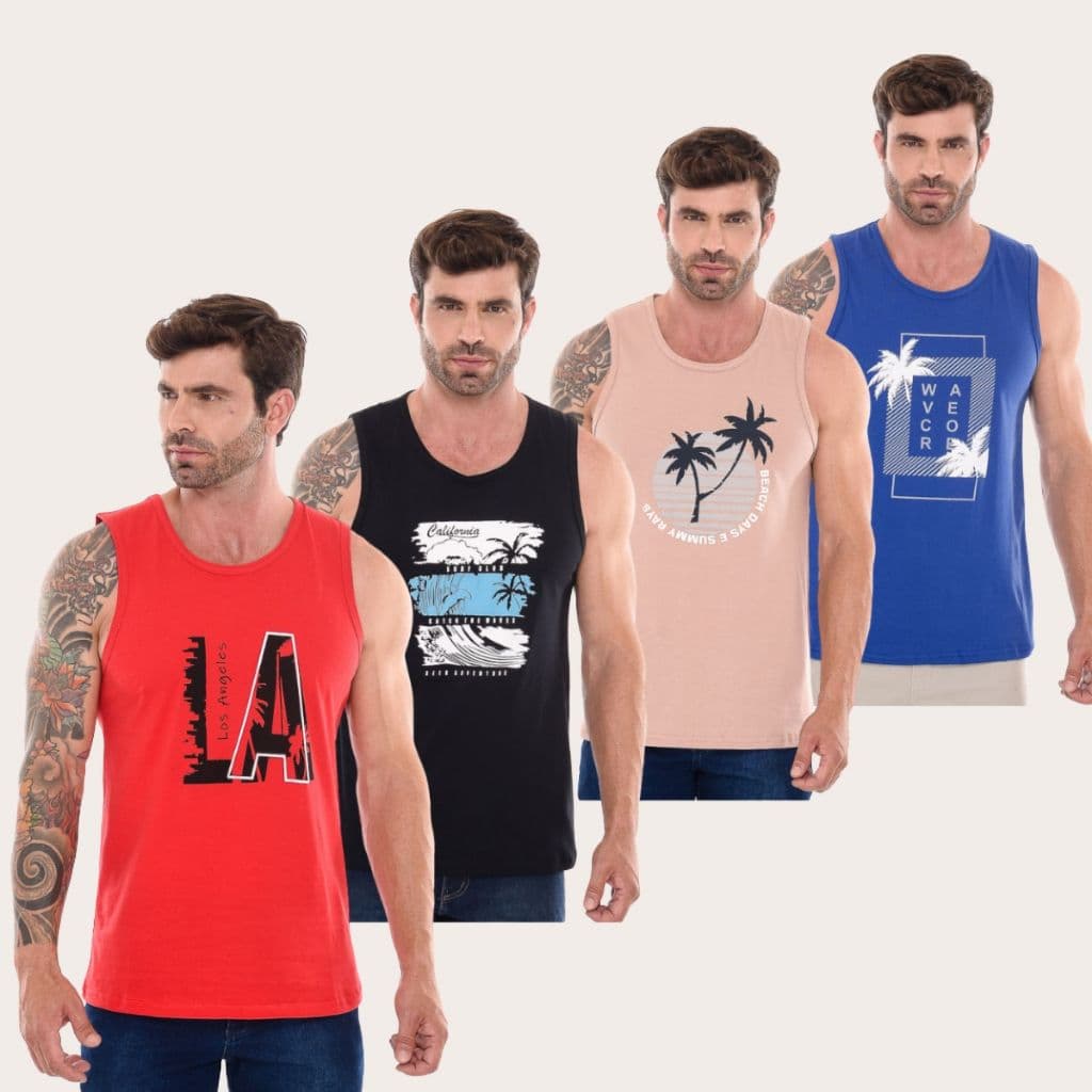 Kit 4 Camiseta Regata Machão Estampada Verão 100%algodão