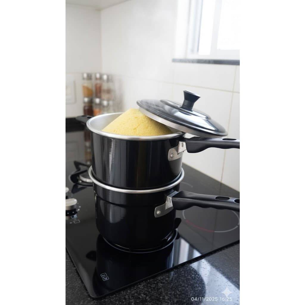 Mini Cuscuzeira 2 em 1 faz legumes no vapor e cuscuz ideal para o dia a dia