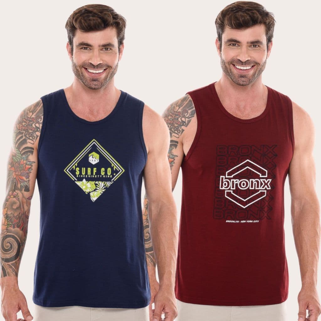 Kit 2 Camisetas Regatas Estampadas 100%algodão verão promoção