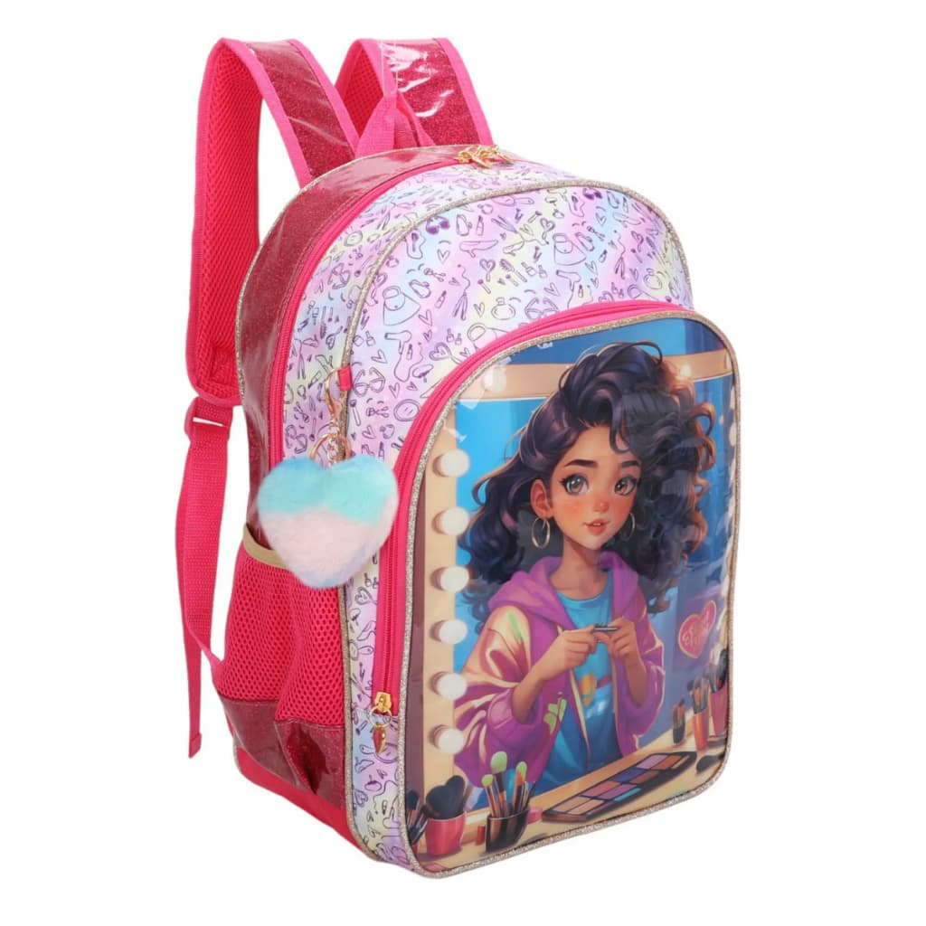 Mochila Infantil Menina Escolar De Costas Com Luzes Piscantes Infantil Feminina SweetGirl Makeup