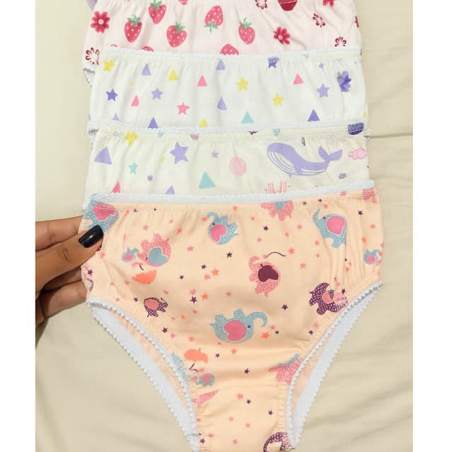 Kit 10 Calcinhas Infantil Menina 100% Algodão Estampas Diversas de 0 a 9 Anos Confortável Juvenil  Calcinha Infantis