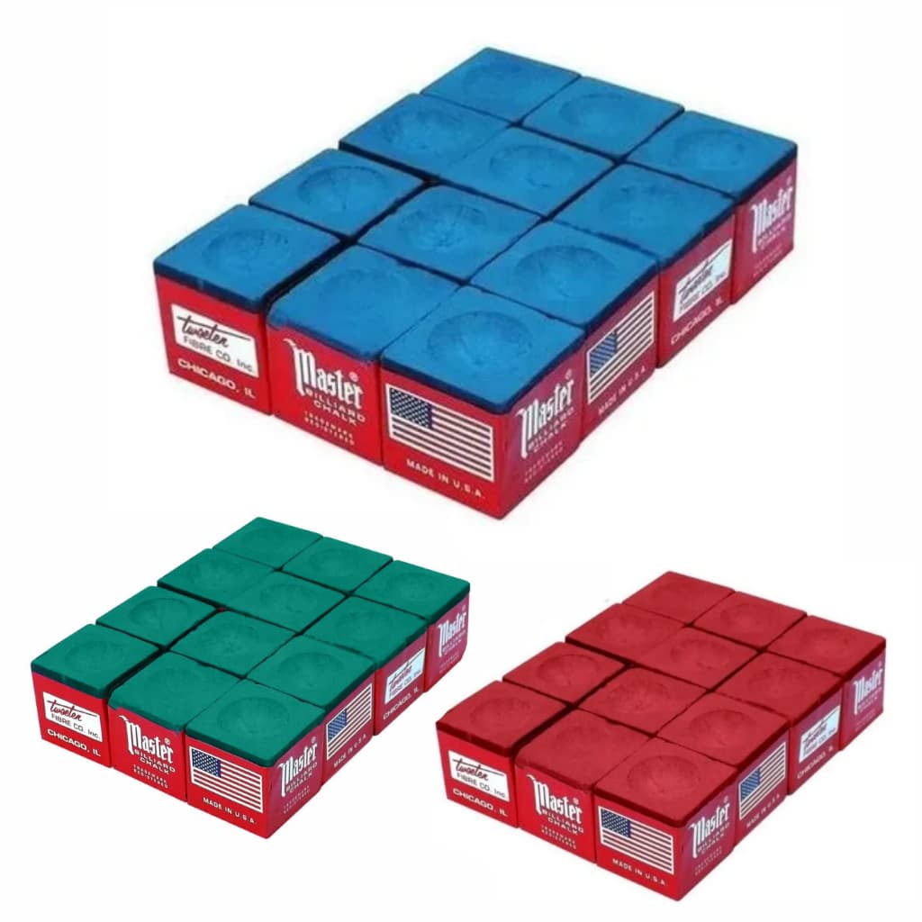 Kit 12 Giz Para Taco Azul Verde Vermelho Bilhar e Sinuca Master