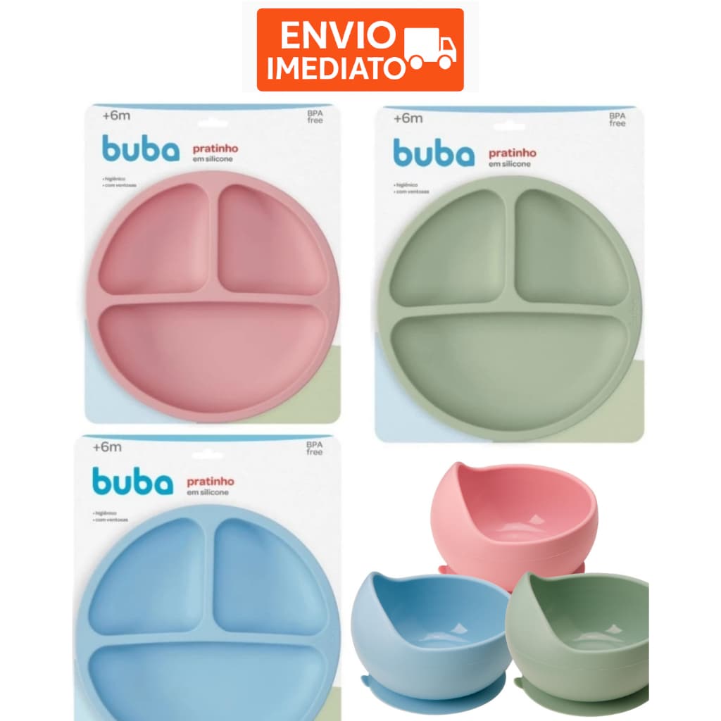 Prato Buba Infantil de Silicone Infantil Com Ventosa Alimentacao Bebe Pratinho Colorido
