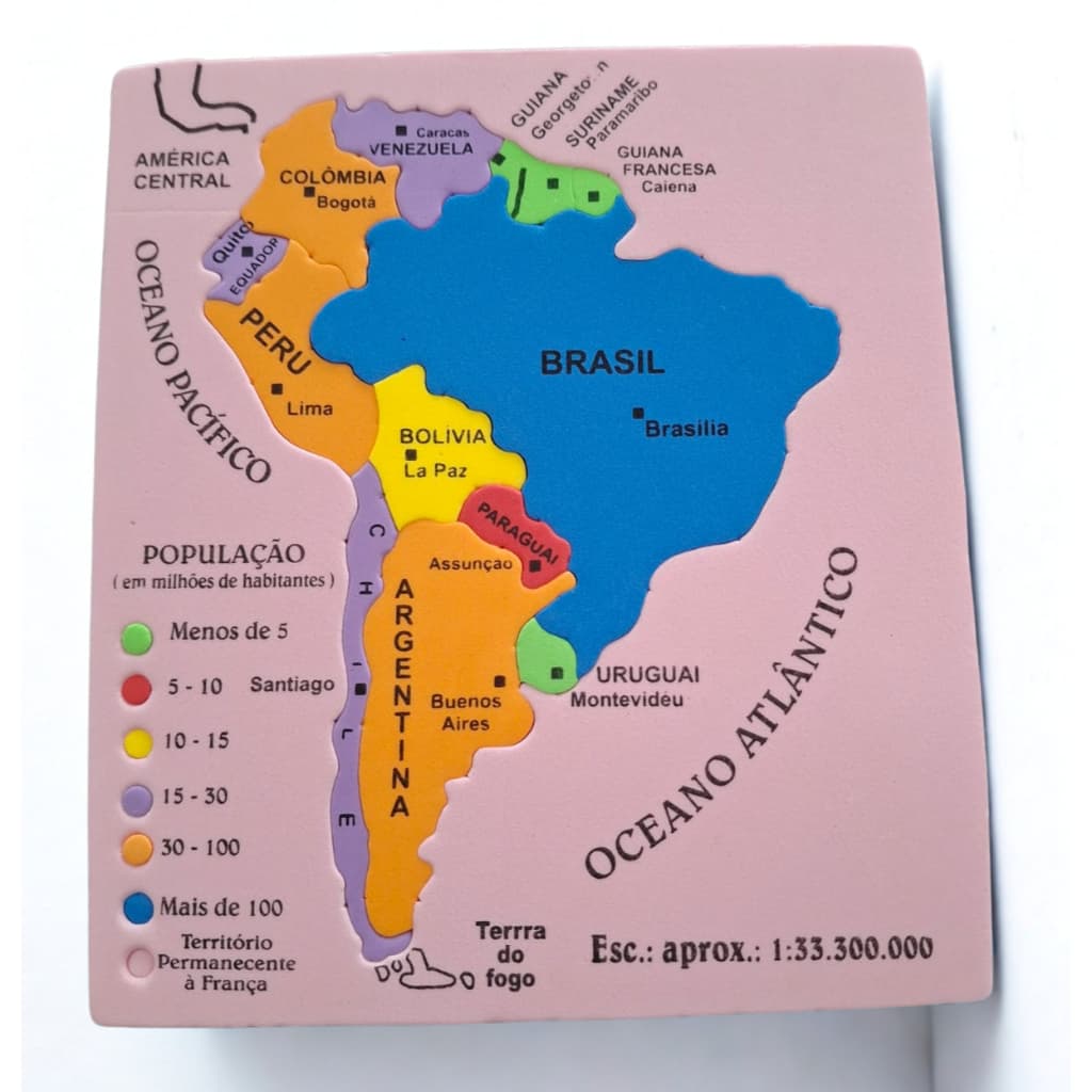 Quebra Cabeça em EVA desenho Mapa da América do Sul Educação Infantil 23x20cm