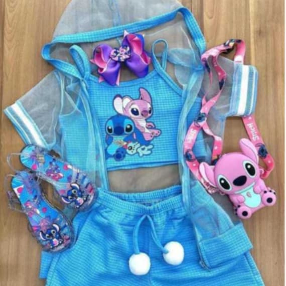 Conjunto Infantil Menina de Stich com Coletinha + Top + Short Blogueirinha Gliter Por-purina Tule 4 A10