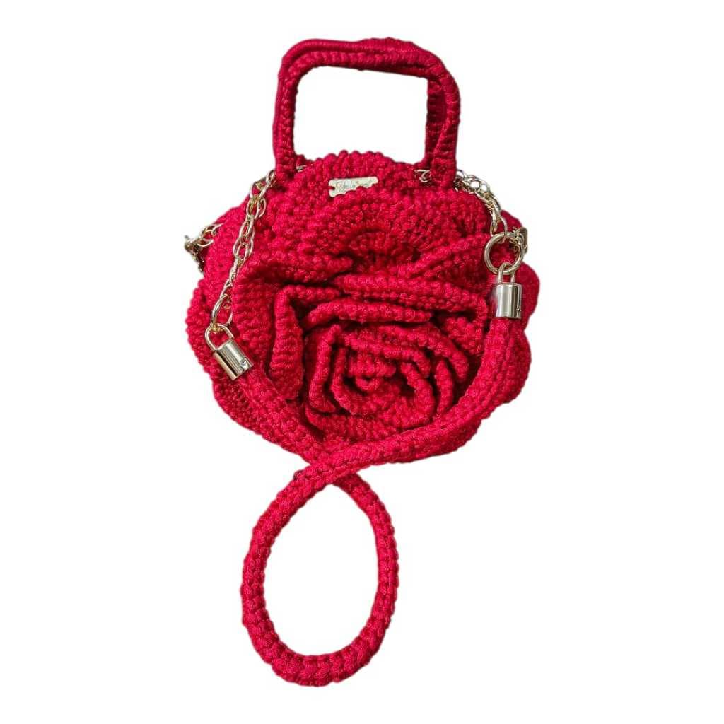 Bolsa Flor Rosa Crochê Artesanal C/Bolso Alça Transversal