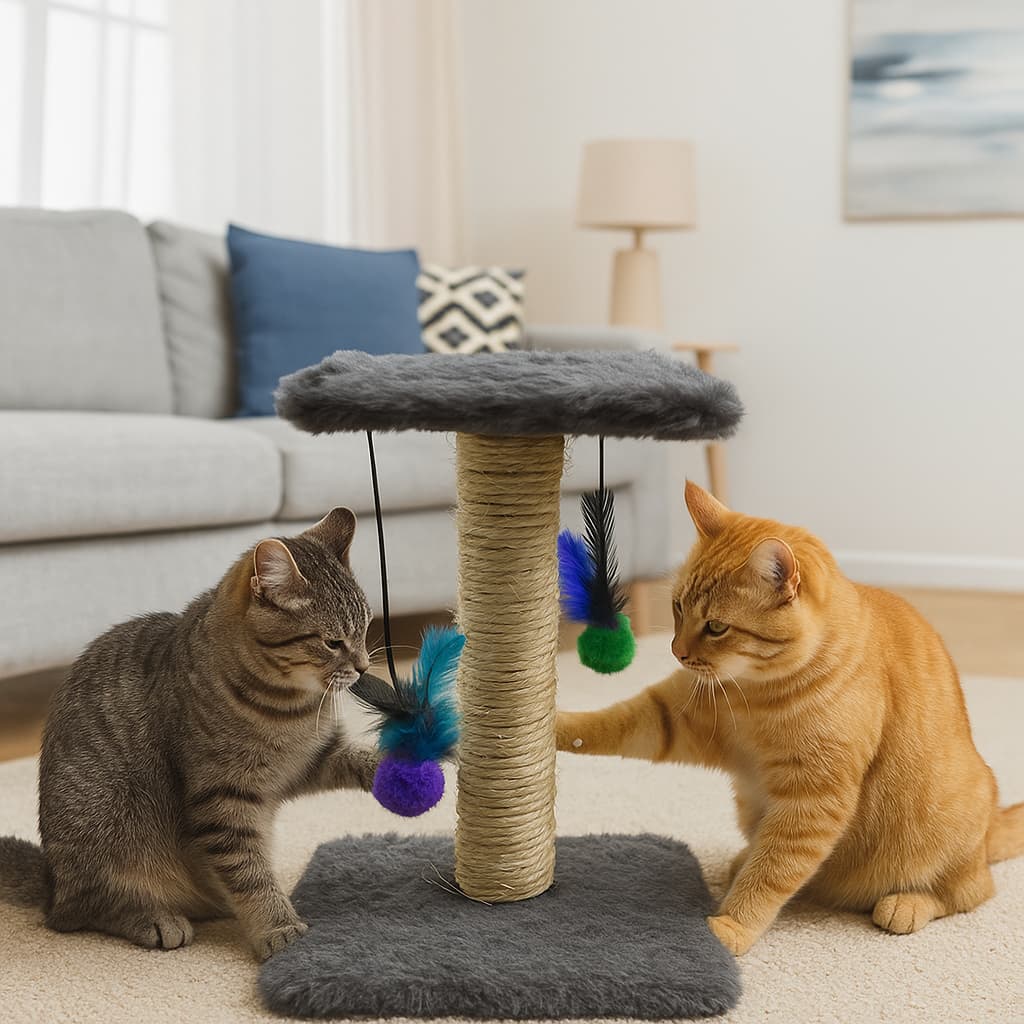 Arranhador Com Brinquedo Duplo Para Gatos Poste Sisal com Bolinha Interativo